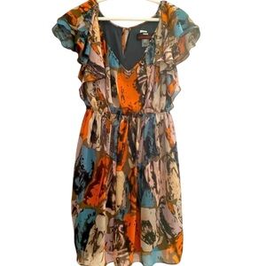 Miss Sixty Multicolor Abstract Mini Dress with ruffles and pockets